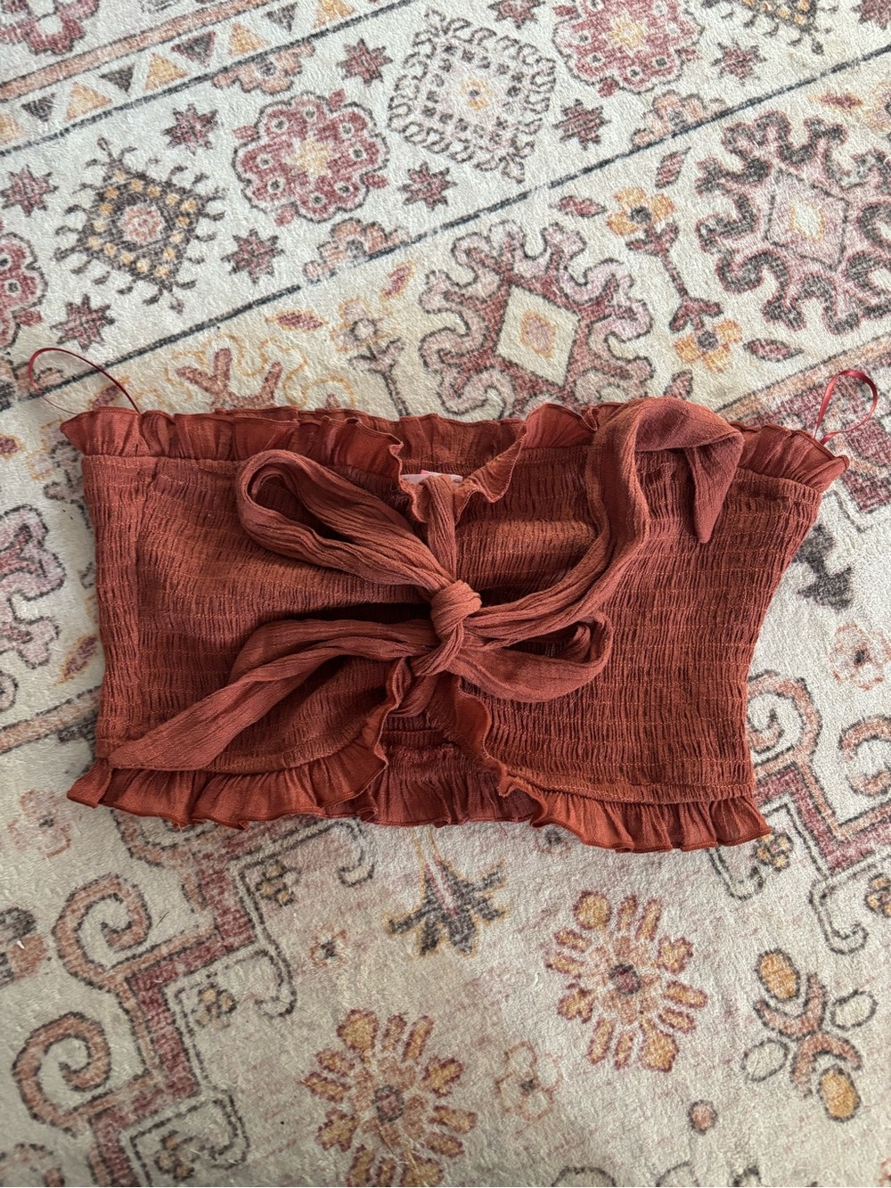 Pink Lily Rust Smocked Tie-Front Tube Camisole
